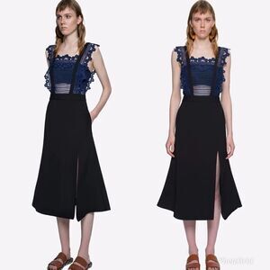 Revolve Self-Portrait Angelique Frilled Split Front Sculptured Midi Dress